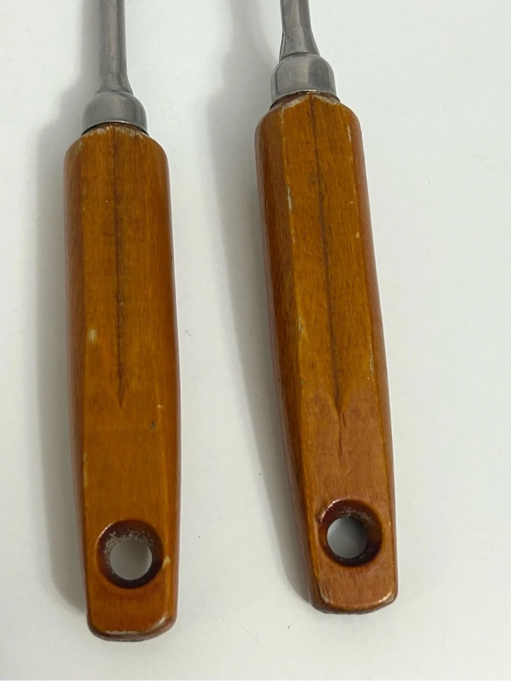 Ekco Eterna Stainless Slotted Serving Spoon & Carving Fork Brown Wood Handles